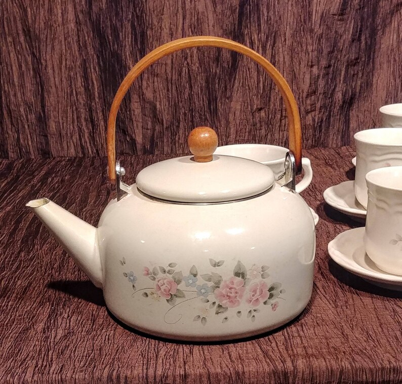 Pfaltzgraff Tea Rose Set of 6 Teacups 6 Saucers and Metal Tea Etsy