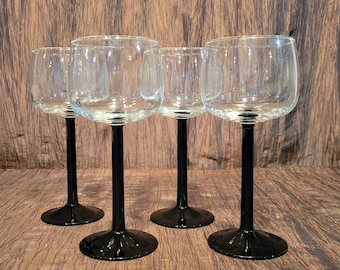 Set of 4 Luminarc Domino Hock Wine black stem glasses