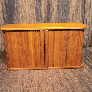 Genuine Teak Brookstone Wall or Tabletop Tambour Cabinet