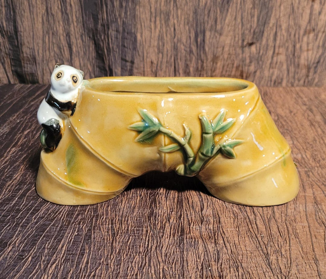 Vintage Bamboo With Panda Bear Planter - Etsy