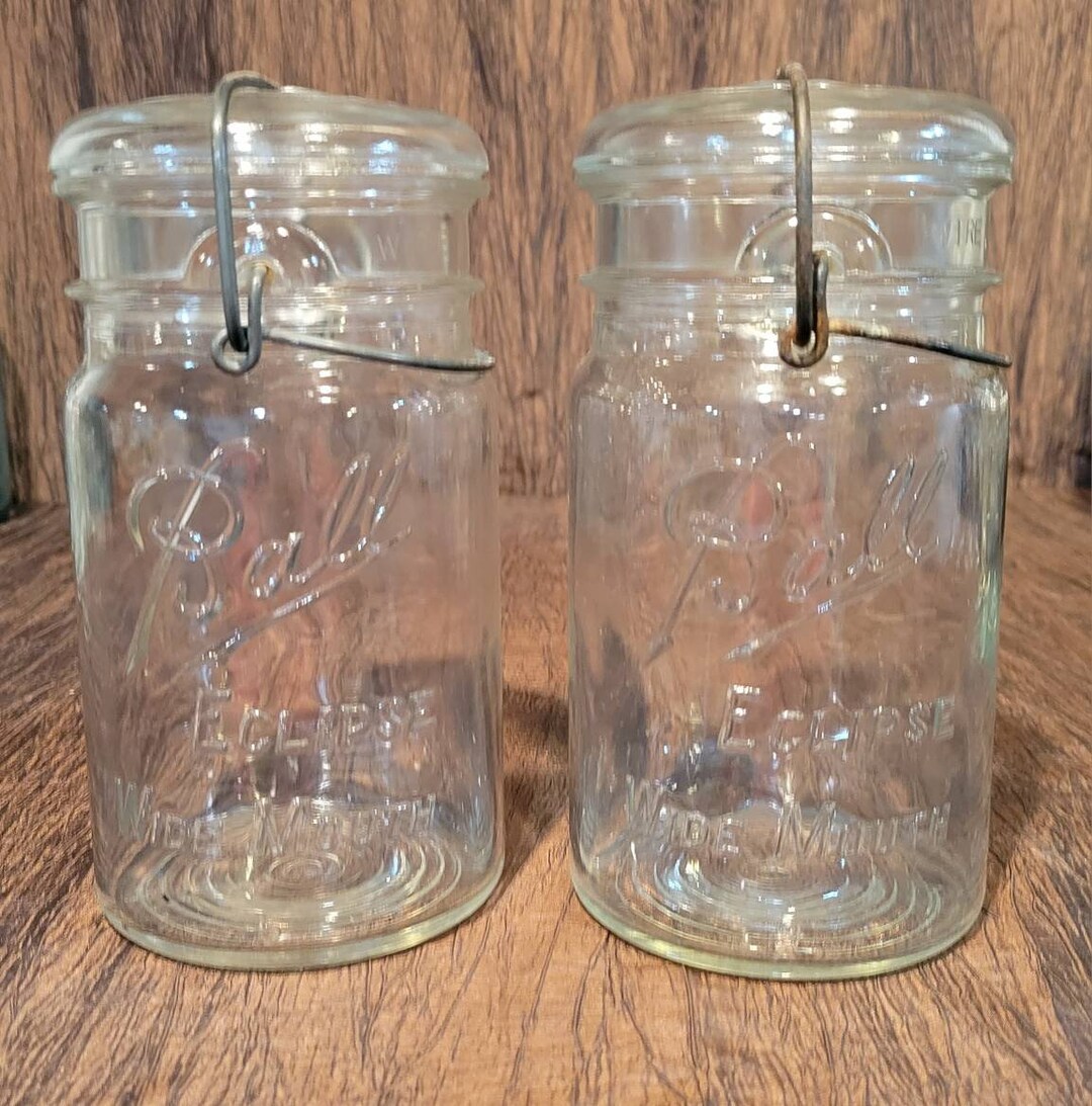 Set of Two Vintage Ball Eclipse Wide Mouth Clear Glass Quart Etsy