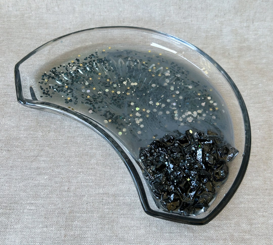 Glass Decorative Dish, Resin Moon Dish, Moon Glass Dish, Celestial Dish