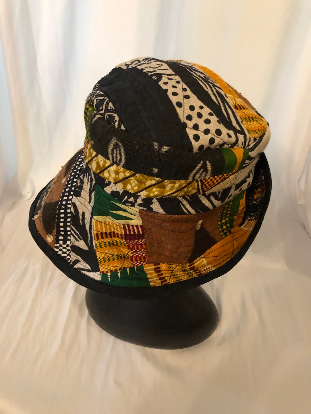 Hat, Bucket Style, Mudcloth With African Fabrics, Black Lining