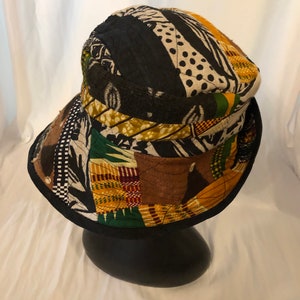 Hat, Bucket style, Mudcloth with African Fabrics, Black lining, fits up to 24”