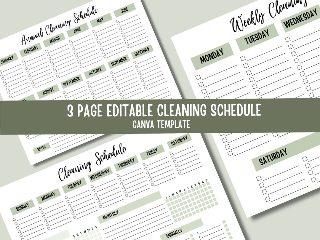 Editable Cleaning Checklist Schedule Planner Canva Template Daily ...