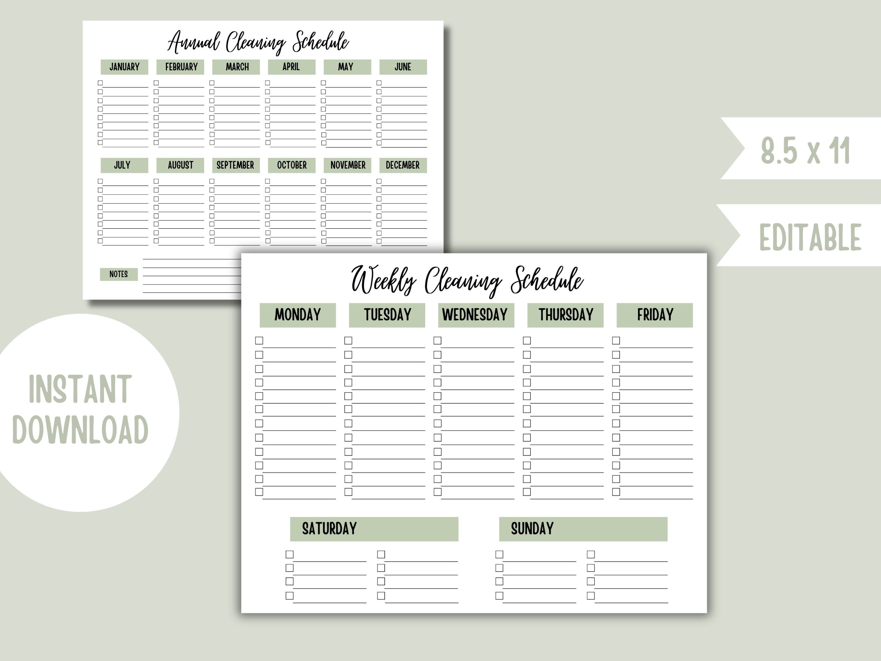 Editable Cleaning Checklist Schedule Planner Canva Template Daily ...
