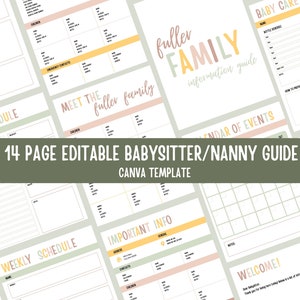 Notes de baby-sitter modifiables Feuille d'information pour classeur de nounou Guide graphique Enfant en bas âge Journal de soins de bébé Liste de contrôle Guide d'horaire Modèle Canva