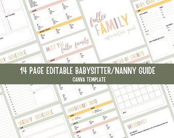 Editable Babysitter Notes Nanny Binder Information Sheet Chart Guide Kid Toddler Baby Care Log  Checklist Schedule Guide Canva Template