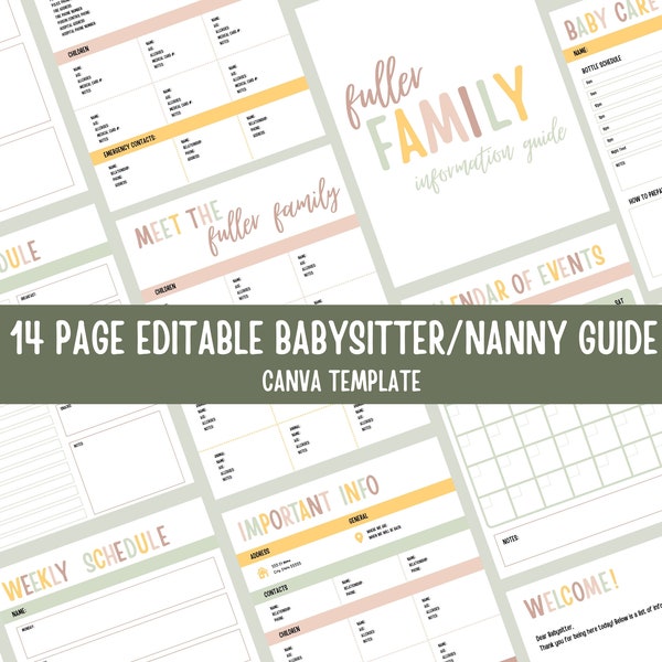 Editable Babysitter Notes Nanny Binder Information Sheet Chart Guide Kid Toddler Baby Care Log  Checklist Schedule Guide Canva Template