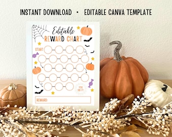 Editable Halloween Reward Chart for Kid Toddler Printable Daily Routine Schedule Potty Chore Sticker Chart Digital Download Canva Template