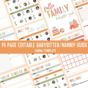 Notes de baby-sitter modifiables classeur feuille d'informations guide graphique enfant tout-petit liste de contrôle pour le journal de soins de bébé guide de planification Modèle Canva