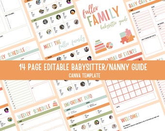 Editable Babysitter Notes Nanny Binder Information Sheet Chart Guide Kid Toddler Baby Care Log  Checklist Schedule Guide Canva Template