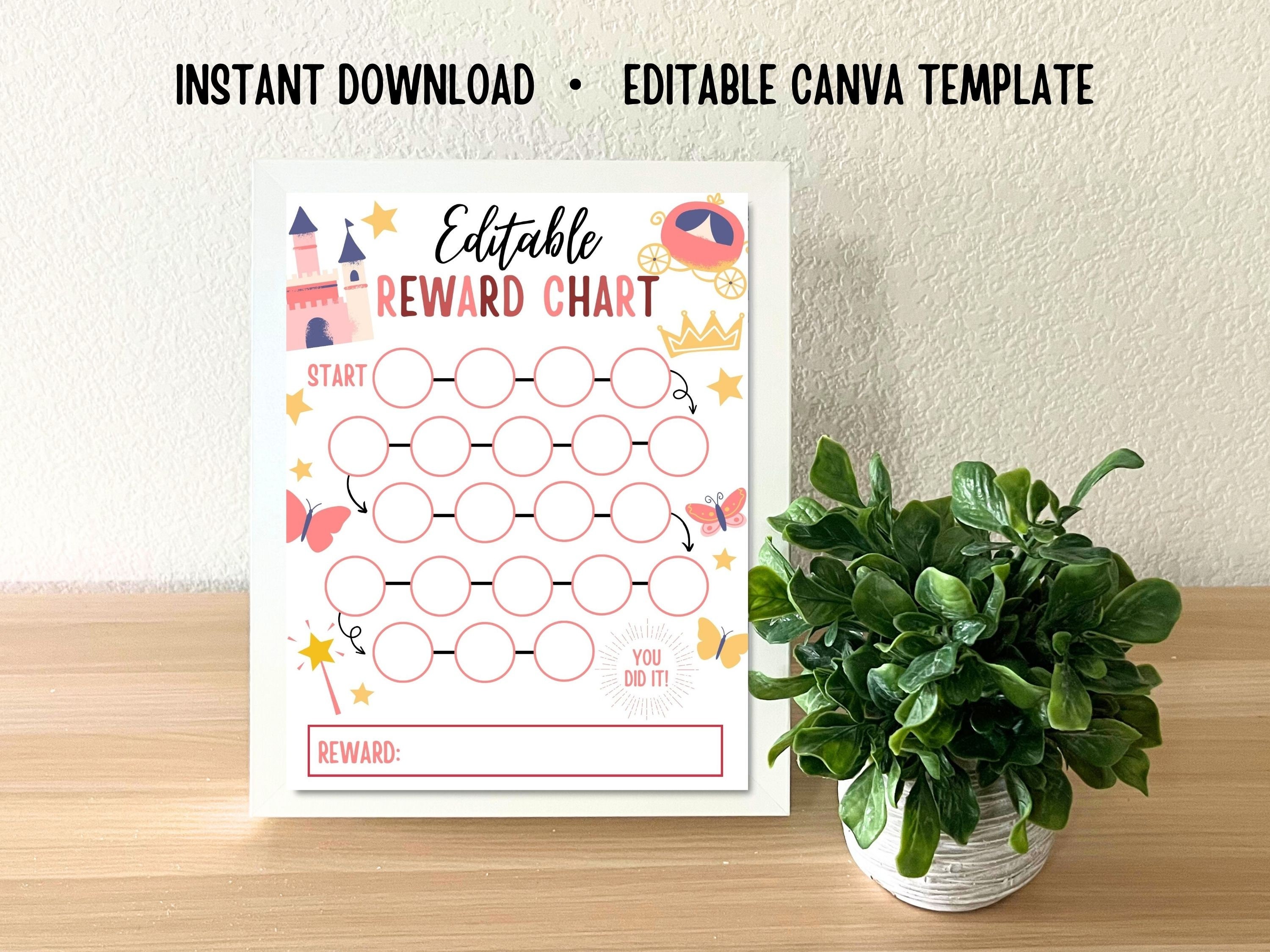 Editable Princess Reward Chart Kid Toddler Printable Girl Daily Routine Schedule Potty Chore Sticker Chart Digital Download Canva Template