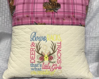 Girls Reading Pillow: Bows, Racks, Tracks Pocket Pillow