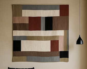 Modern Linen Wall Hanging – Bojagi Patchwork Textile Art