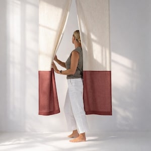 Two-Tone Linen Noren Curtain: Custom Japanese Doorway Panel