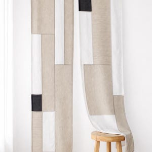 Cortina Pojagi de Linho: Patchwork Coreano, Bojagi Personalizado (2 Painéis)