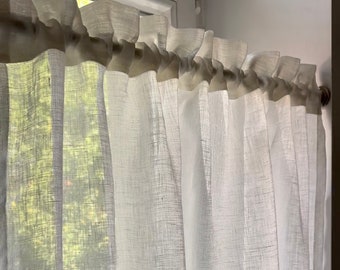 Linen Cafe Curtain, Ivory Cafe Curtain, Kitchen Curtain Panel, Rod Pocket Kitchen Curtains, Linen Valance, Off White Linen Kitchen Valance