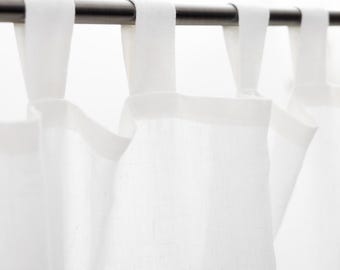 White European Linen Curtain Panel, Tab Top Drapes