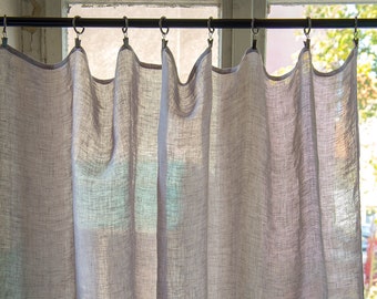 Gray Sheer Linen Cafe Curtains, Simple Linen Kitchen Valance on Clip Rings, White Bathroom Window Linen Curtain, Sheer  Window Valance