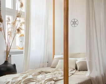 Sheer Linen Canopy Bed Drapes: Off White Scarf Curtain