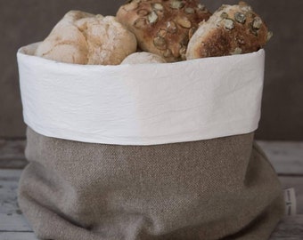 Rustic linen bread basket, eco friendly fabric storage basket, farmhouse burlap basket, natural linen bread bag, bathroom storage basket