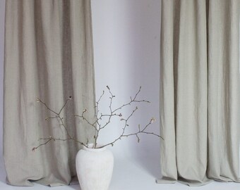 Natural Linen Curtain Panel, Natural Linen Curtain, Living Room Curtain, Long Linen Curtain Panel, Tab Top Window Curtain, Custom Curtains