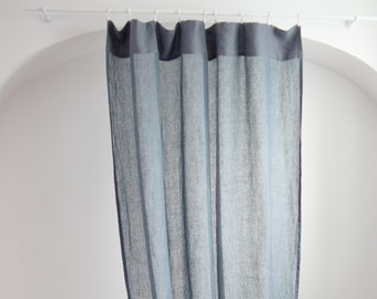 Marineblauw transparant linnen gordijnpaneel, roedevak, aangepaste lengte