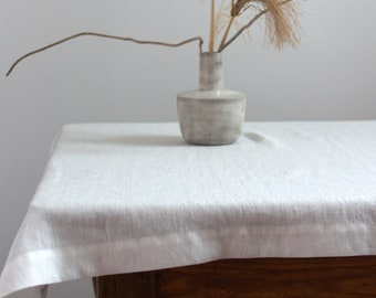 Ivory Linen Tableclot in Simple Style, Linen Table Cloth, Linen Tablecloth Rectangle, Wedding Linen Tablecloth, Washed Linen Tablecloth