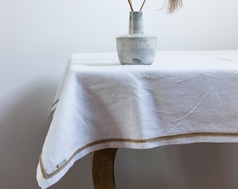 Nappe en lin ivoire, grande nappe Libeb, nappe en lin rustique, nappe rectangulaire, linge de table en toile de jute, nappe de lin lavé