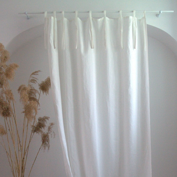 Ivory Tie Top Linen Curtain, Cream Linen Curtain Tie Top, Soft Linen Curtain Panel, Ecru Linen Window Treatments, Tie Top Linen Curtain