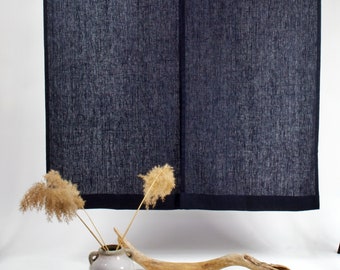 Linen Curtain Japanese Style, Dark Linen Noren, Heavy Linen Noren Curtain, Linen Doorway Curtain, Curtain Japanese Style, Dark Blue Noren