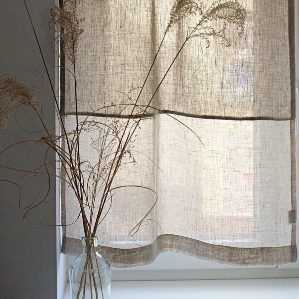 Cafe Curtain Linen in Natural, Short Bathroom Curtain, Linen Kitchen Curtain, Rod Pocket Cafe Curtain, Sheer Kitchen Curtain, linen valence