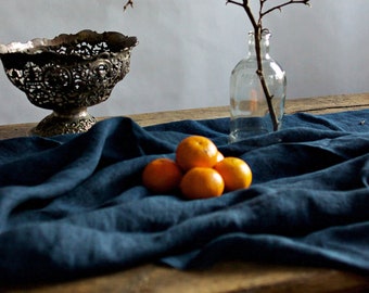 Linen Tablecloth, Navy Blue Table Cloth, Linen Table Decor, Custom Size Table Cloth, Burlap Tablecloth Rectangle in Dark Blue Color