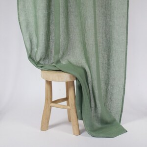 Green Linen Curtain in simple Style, Sheer Linen Curtain in Green Color, Linen Curtain Panel, Rod Pocket Linen Panel, Clips Linen Drapes image 2