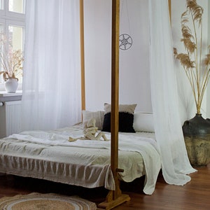 White Canopy Bed Curtains Full, Sheer Linen White Canopy Bed, Bed Canopy Curtain Twin, Canopy Bed Shawl, Linen Canopy Bed King