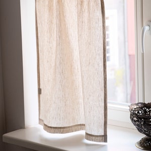 Linen Cafe Curtains For Kitchen, Rod Pocket Cafe Curtains, Pair Linen Kitchen Curtains, Beige Burlap Cafe Curtain,  Linen Bathroom Curtains