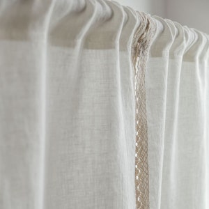 Linen Cafe Curtains, Ivory Linen Kitchen Curtains, Rustic Linen Cafe Curtains With Lace, Custom Linen Valance in Rustic Style, Curtain Lace