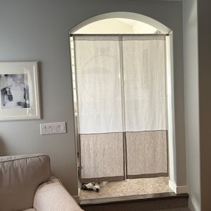 Ivory Linen Noren in Two Colors, Burlap Closet Curtain, Two Colors Room Divider, Japanese Linen Noren Curtain, Japanese Door Curtain