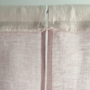 Rustic Pink Linen Cafe Curtains: Sheer Kitchen Window Pair