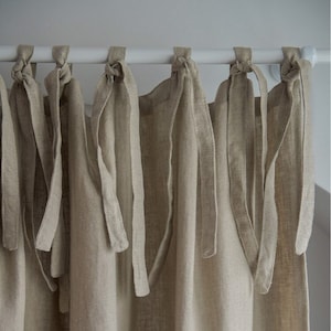 Natural Linen Curtain, Tie Top Linen Curtain Panel, Burlap Living Room Window Panel, Linen Drapes, Tie Top Curtain Panel, Ties Curtain