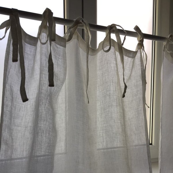 Cafe Curtains, Linen Cafe Curtains, Ivory Kitchen Curtains, Sheer Linen Window Valance, Tie Top Cafe Curtain, Burlap Farmhouse Cafe