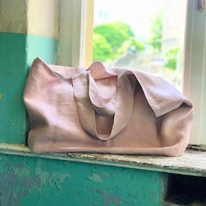 Rosa linnen draagtas, strandtas in roze kleur, canvas draagtas, grote linnen schoudertas, grote linnen Tyvek-tas, zomerdraagtas, linnen tas