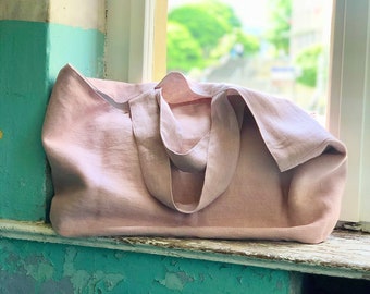 Rosa Linen Tote Bag, Beach Bag in Pink Color, Canvas Tote Bag, Big Linen Shoulder Bag, Large Linen Tyvek Bag, Summer Tote Bag, Linen Bag