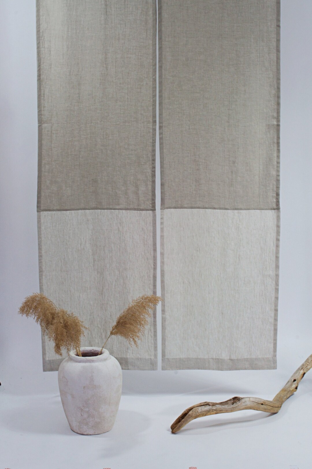 Noren Curtain Oatmeal, Linen Japanese Curtains, Tavanastudio Curtains