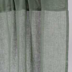 Green Linen Curtain in simple Style, Sheer Linen Curtain in Green Color, Linen Curtain Panel, Rod Pocket Linen Panel, Clips Linen Drapes image 8