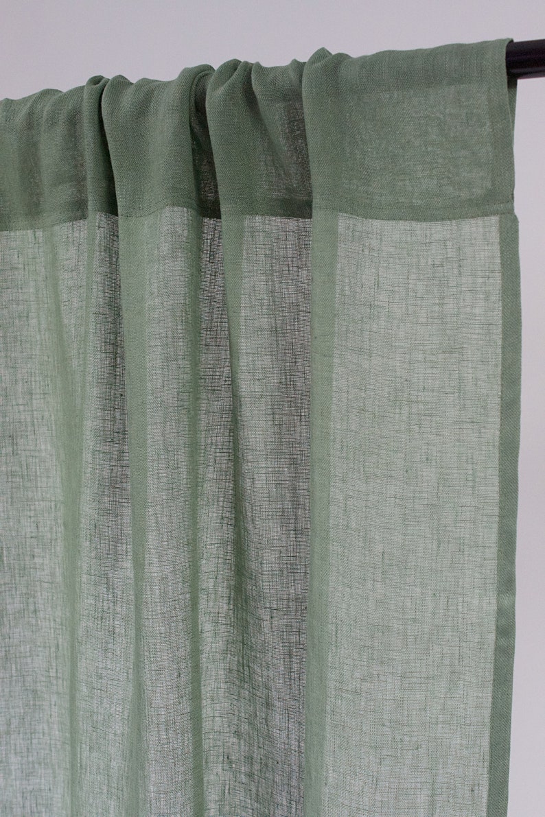 Green Linen Curtain in simple Style, Sheer Linen Curtain in Green Color, Linen Curtain Panel, Rod Pocket Linen Panel, Clips Linen Drapes image 8