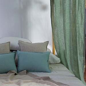 Green Linen Canopy Bed Curtains, Linen Muslin Canopy Bed Curtains, Boho Canopy Bed Curtains ...