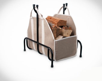 Firewood Tote/Carrier Heavy Duty, Fireplace Wood Holder Canvas, Log Carrier Fireplace, Fireplace Wood Canvas Bag, Firewood Bag with Stand