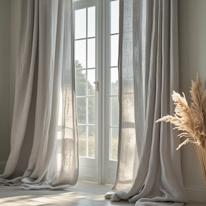 Rod pocket Linen Curtain Panel in Light Grey Flax for Living Room